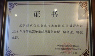 烽火通信榮膺首批全國(guó)信息系統(tǒng)集成及服務(wù)大型一級(jí)企業(yè)，引領(lǐng)行業(yè)標(biāo)桿